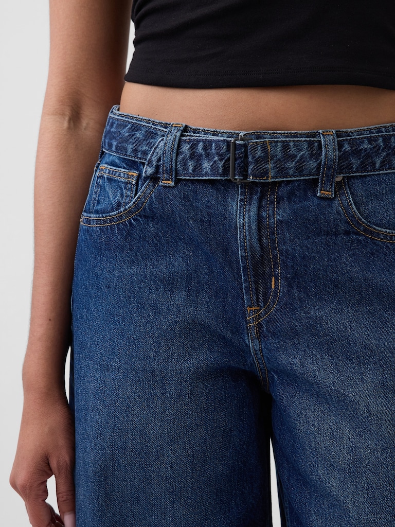 High Rise Belted Culotte Barrel Jeans