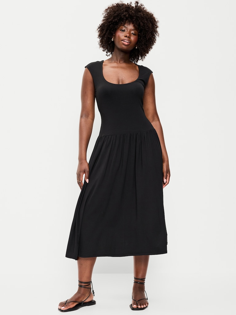 Jersey Knit Drop-Waist Midi Dress