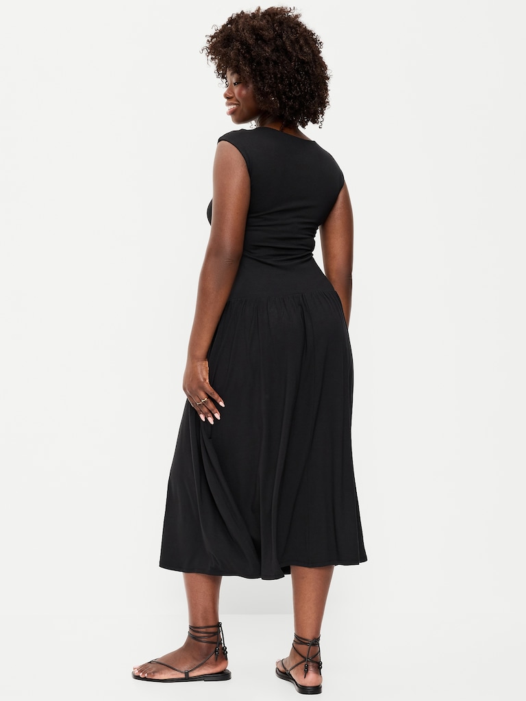 Jersey Knit Drop-Waist Midi Dress