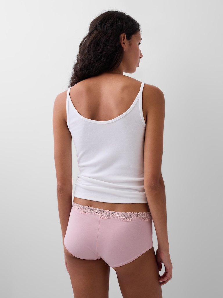 Organic Stretch Cotton Lace-Trim Shorty