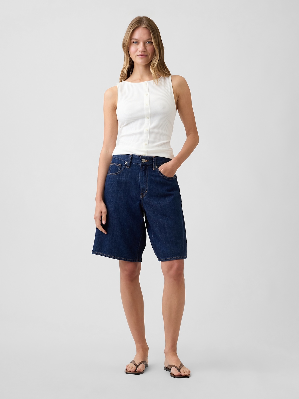 Ribbed Button-Up Top