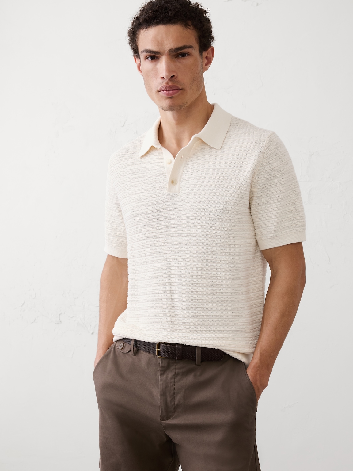 Textured Striped Sweater Polo