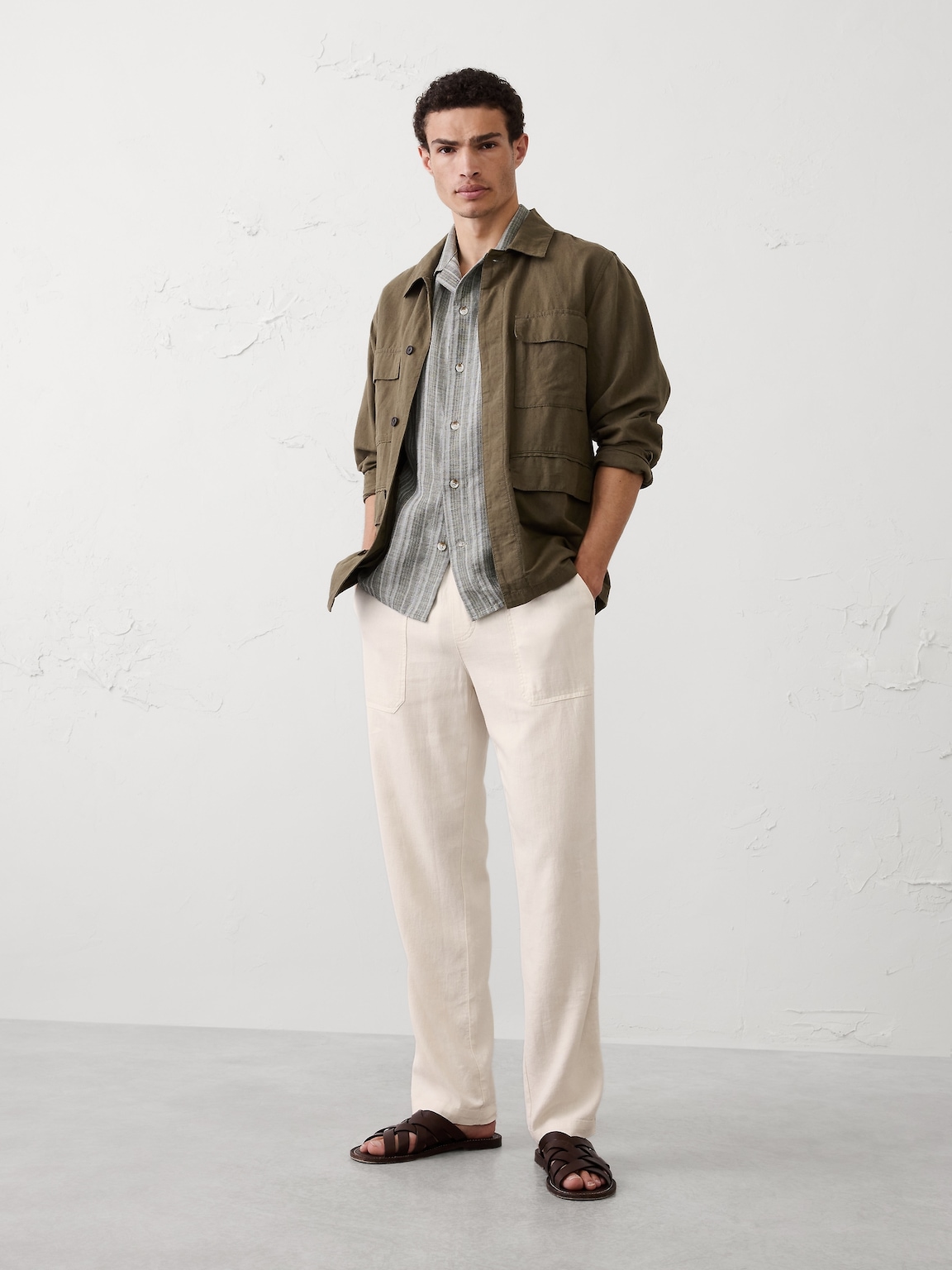 Straight-Fit Linen-Blend Pull-On Pant