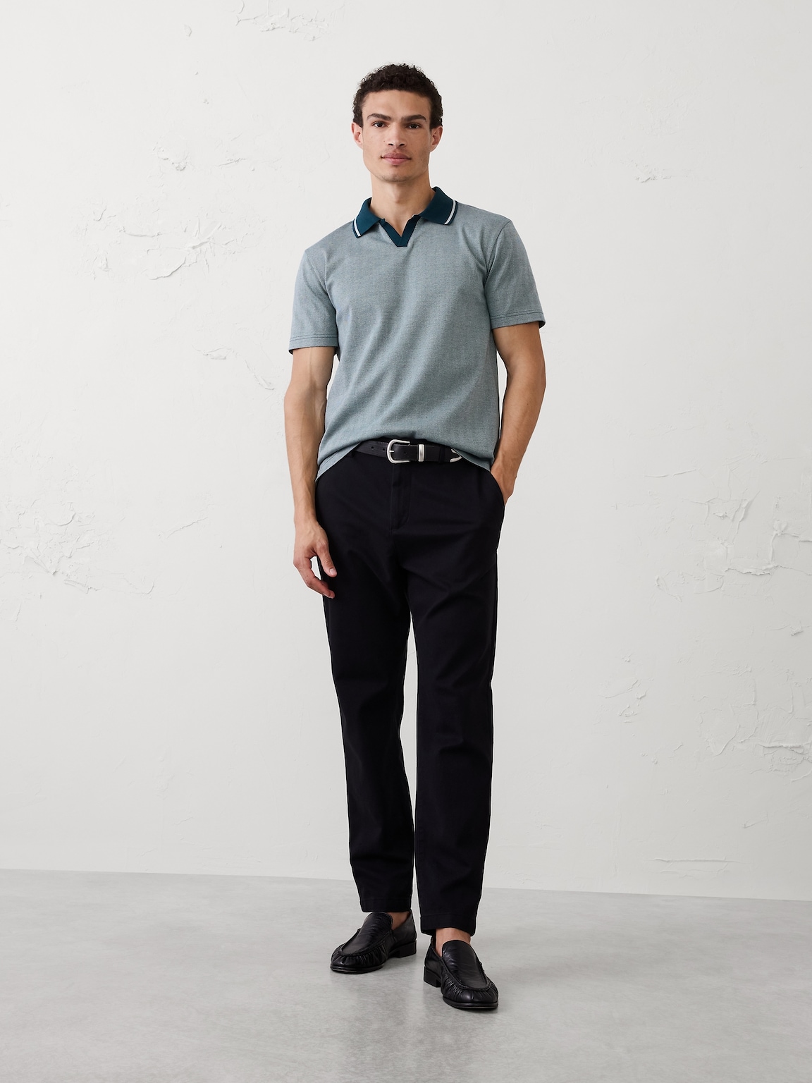 Standard-Fit Luxe Touch Johnny-Collar Polo