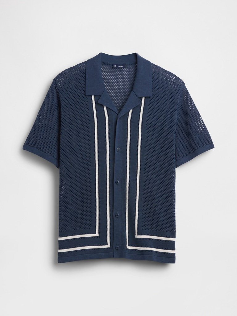 Stripe Camp Collar Sweater Shirt