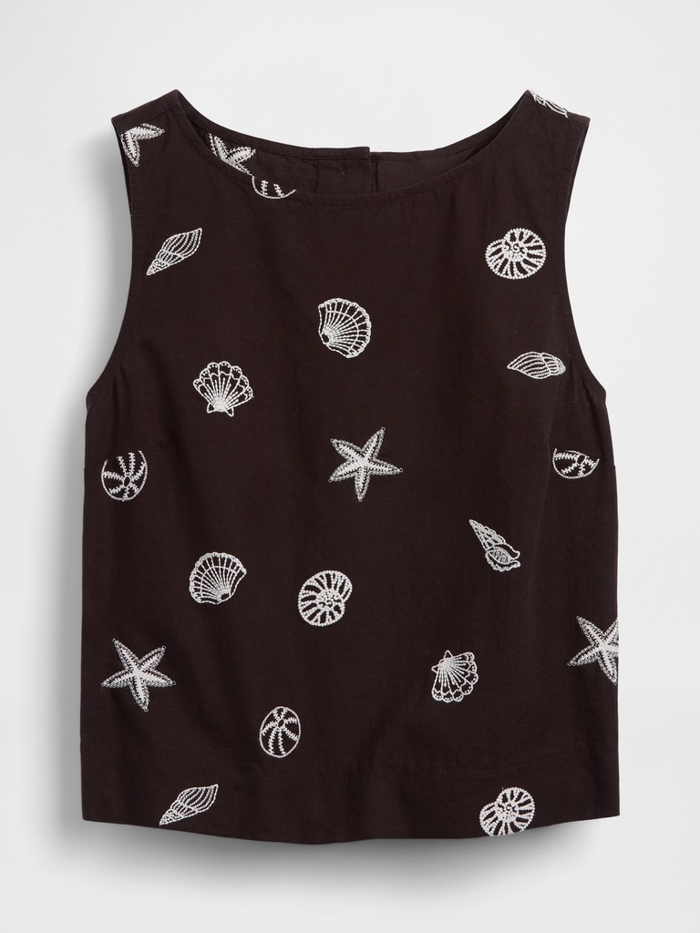 Linen-Blend Crop Shell Tank Top