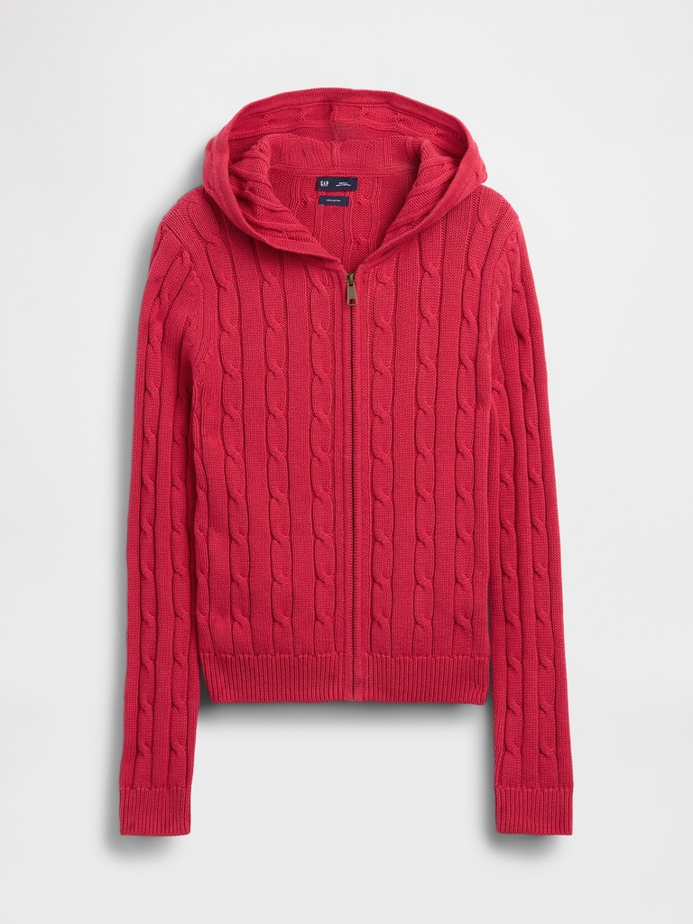 100% Cotton Cable-Knit Zip Cardigan