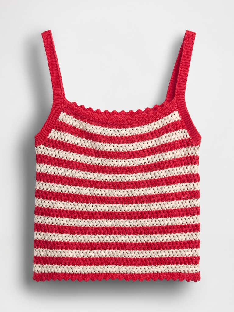 Crochet Stripe Crop Sweater Tank Top