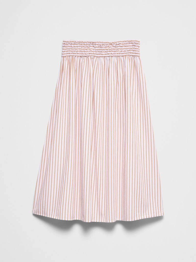 Poplin Smocked-Waist Midi Skirt