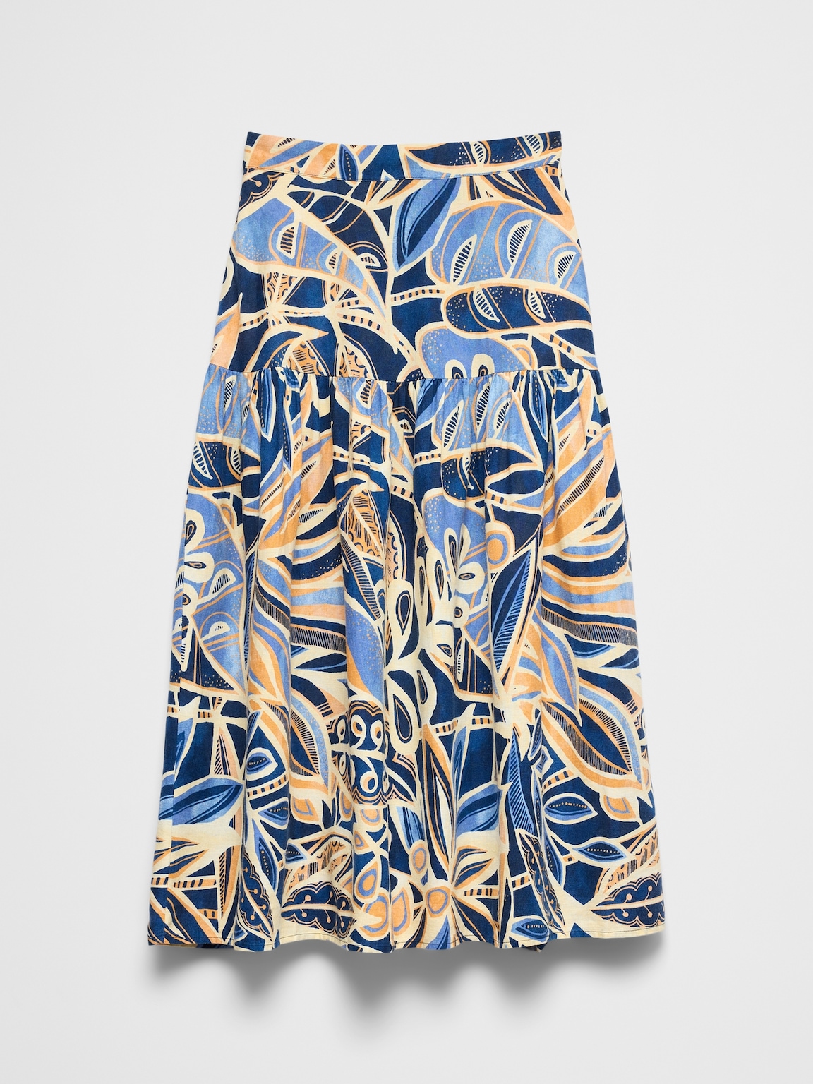 Linen-Blend Tiered Midi Skirt
