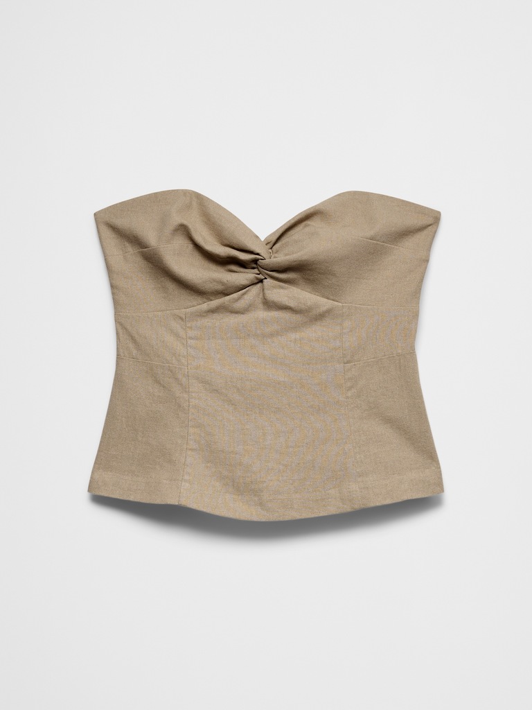 Linen-Blend Strapless Knot-Front Top