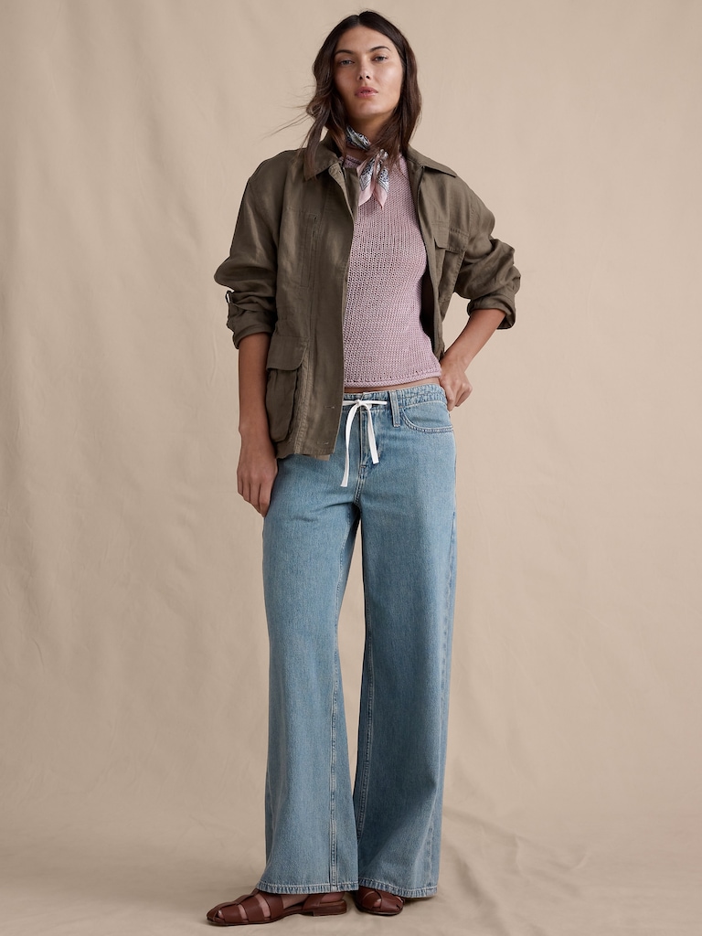 Mid-Rise Wide-Leg Drawstring Jean