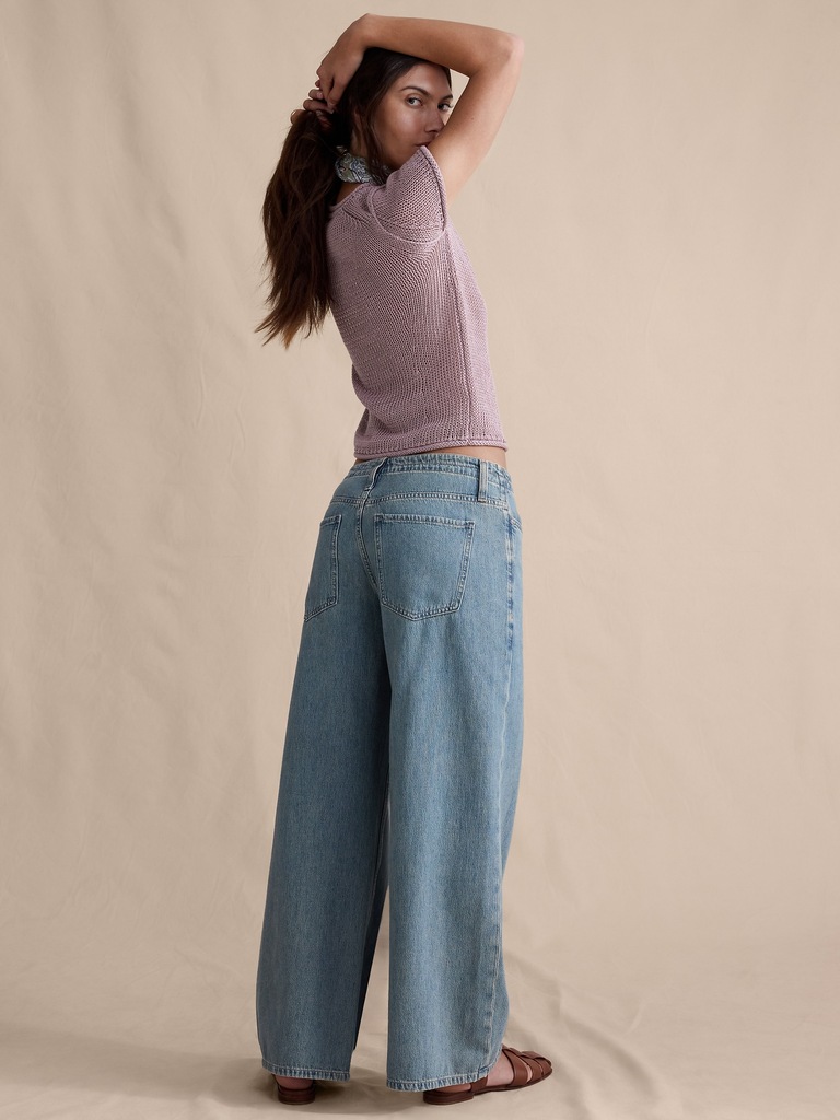 Mid-Rise Wide-Leg Drawstring Jean