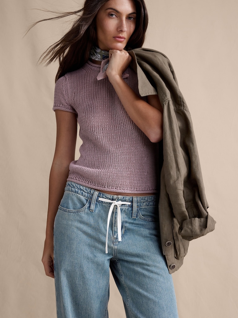 Mid-Rise Wide-Leg Drawstring Jean