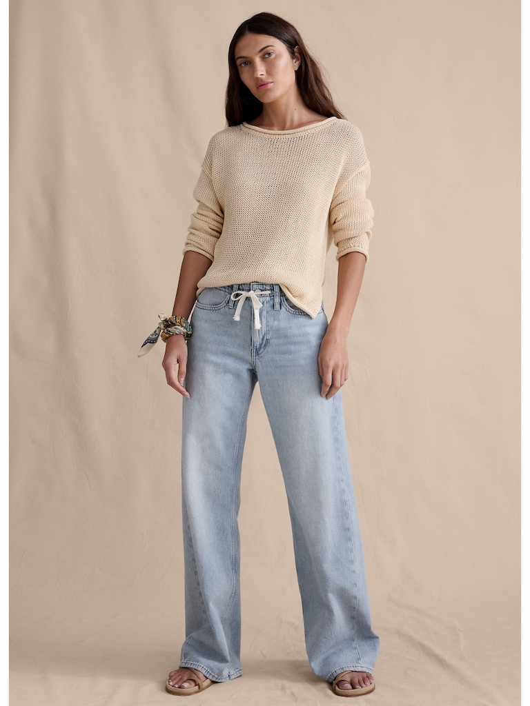 Mid-Rise Wide-Leg Drawstring Jean