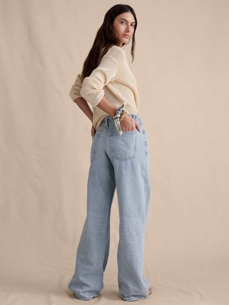 Mid-Rise Wide-Leg Drawstring Jean