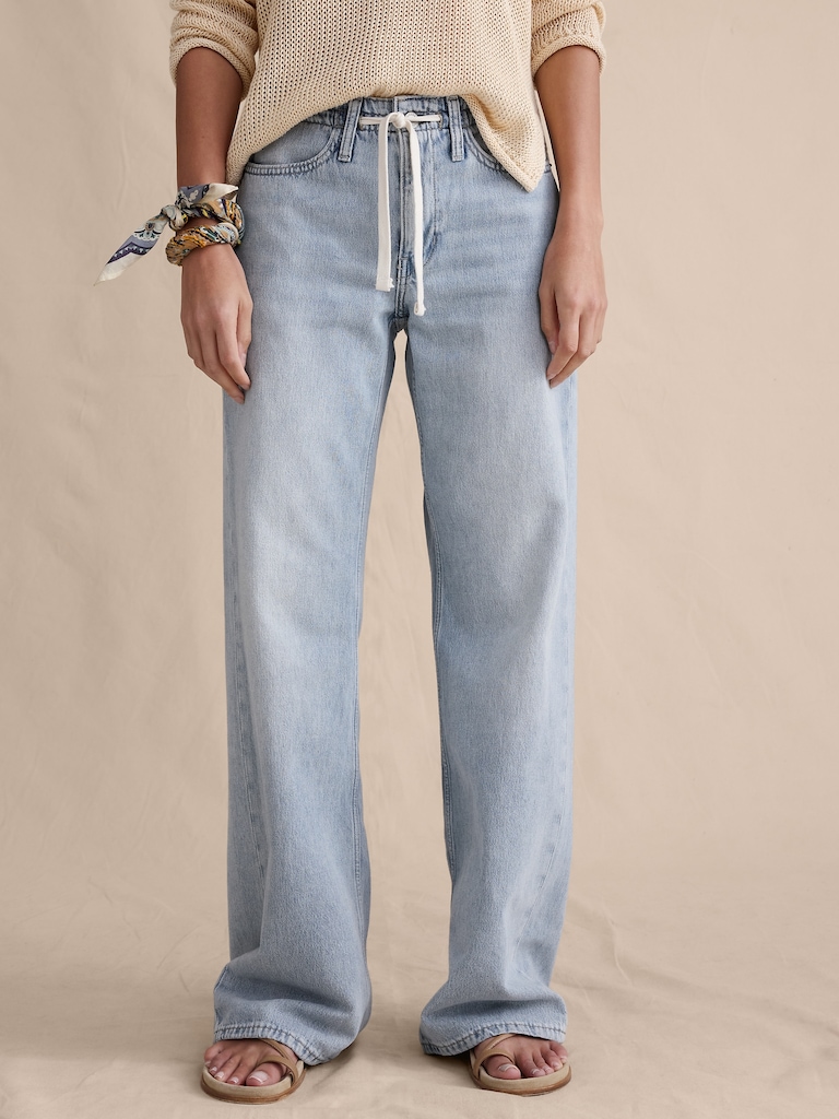 Mid-Rise Wide-Leg Drawstring Jean