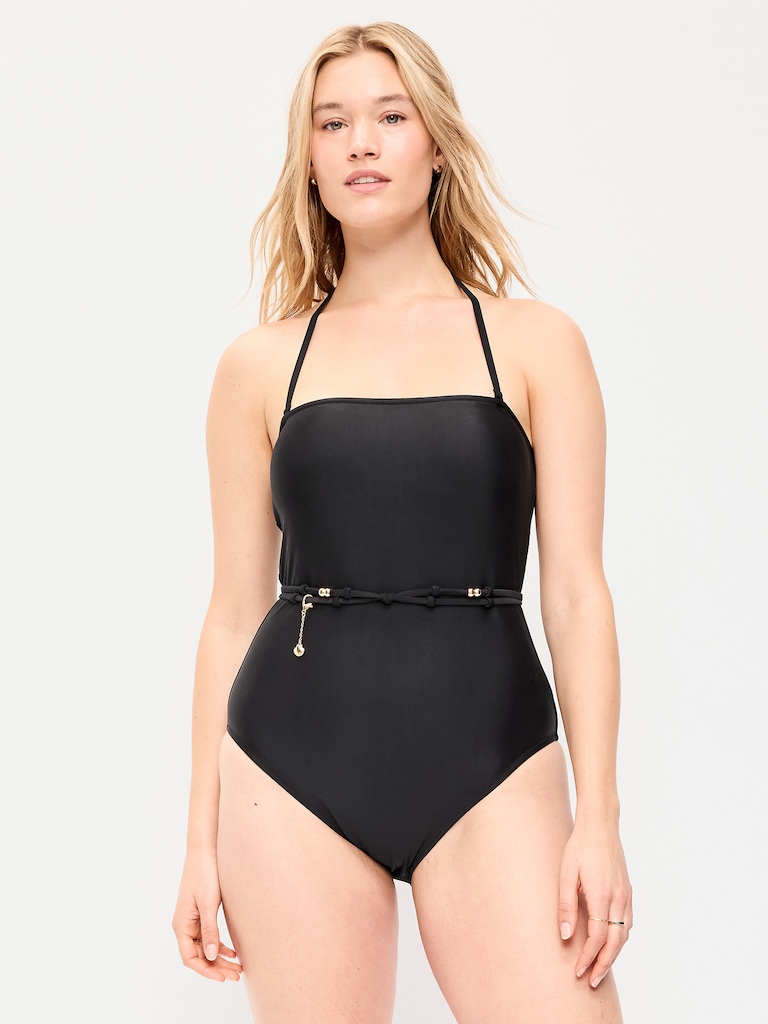 Strapless Belted One-Piece Swimsuit
