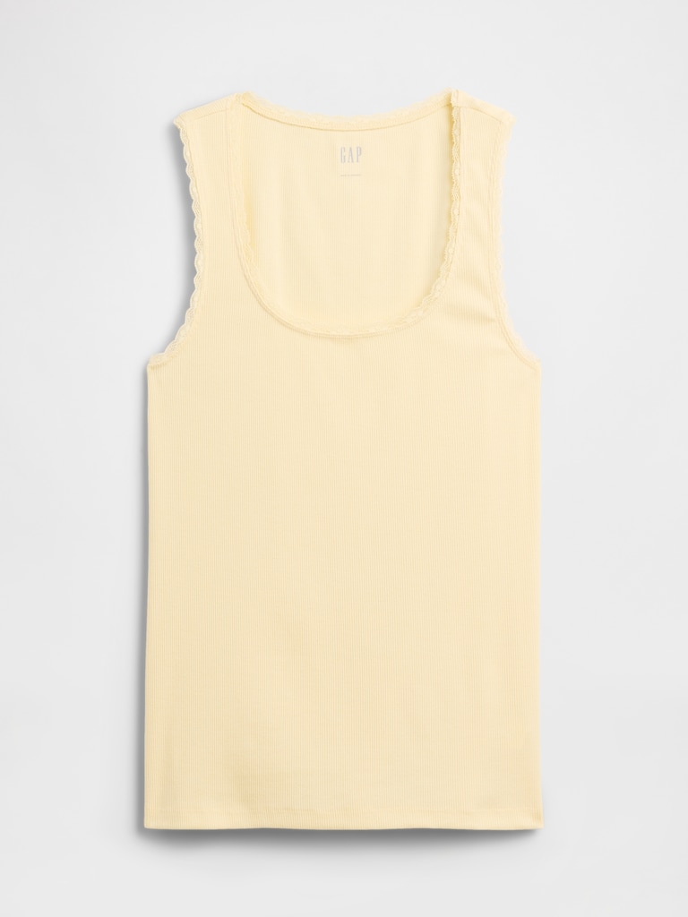 Ribbed Lace-Trim Tank Top