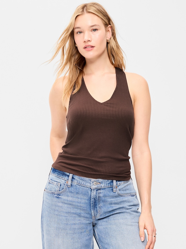 Sleeveless Ribbed Loop-Back Tank Top