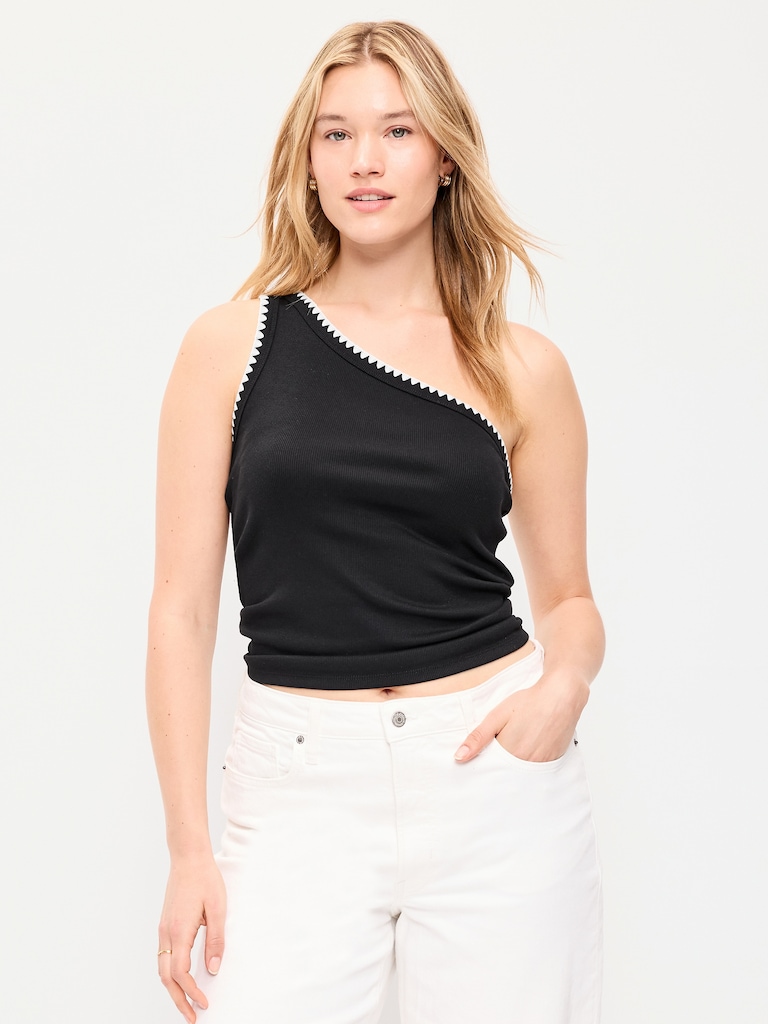 Ribbed One-Shoulder Tank Top
