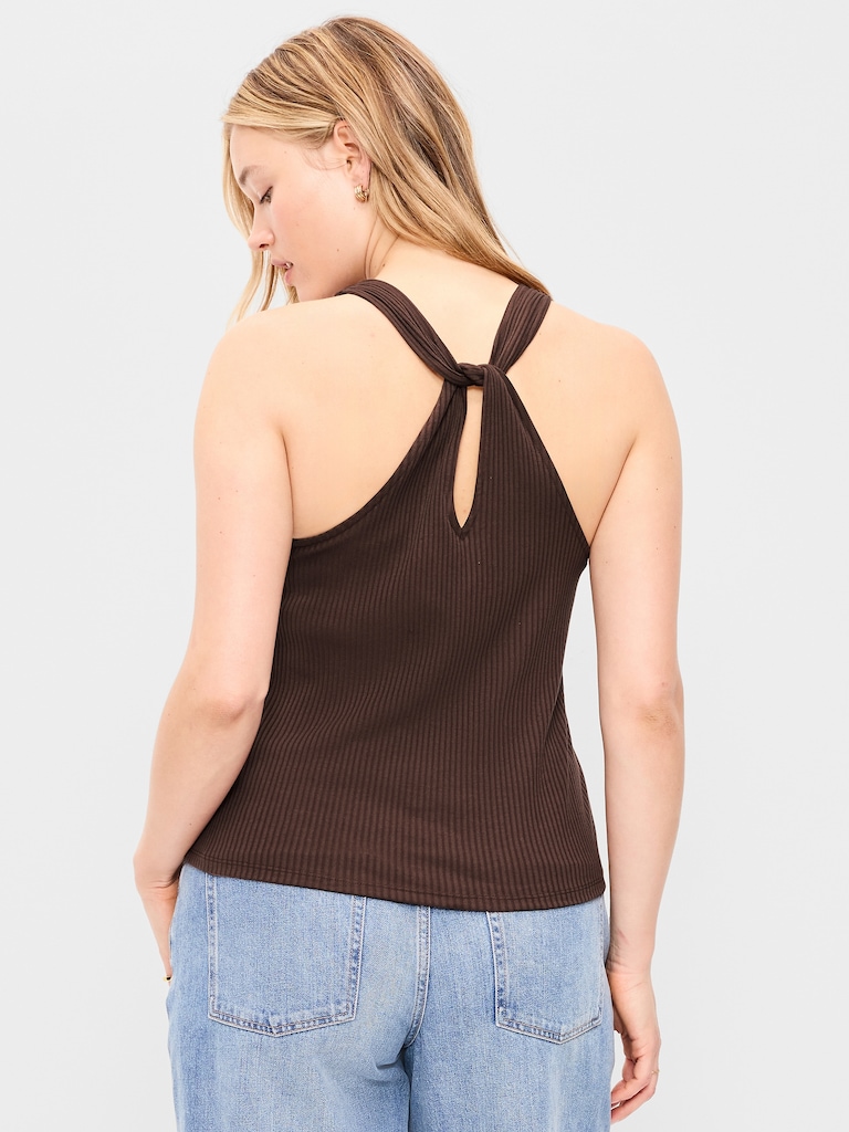 Sleeveless Ribbed Loop-Back Tank Top