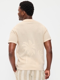Short-Sleeve Open-Knit Sweater Shirt
