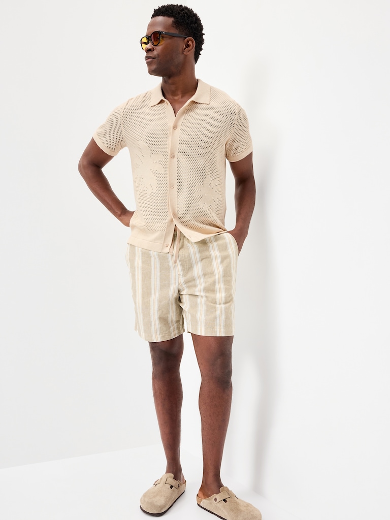 Short-Sleeve Open-Knit Sweater Shirt