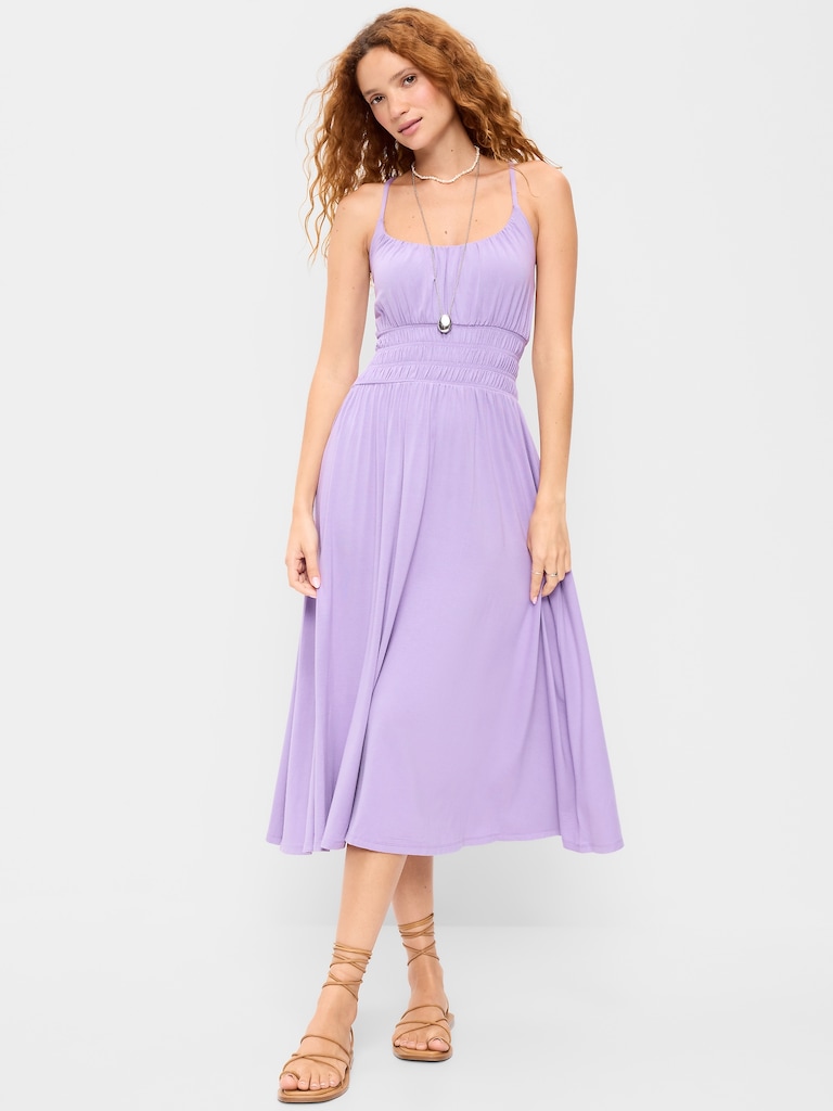 Fit & Flare Jersey Smocked-Waist Midi Dress