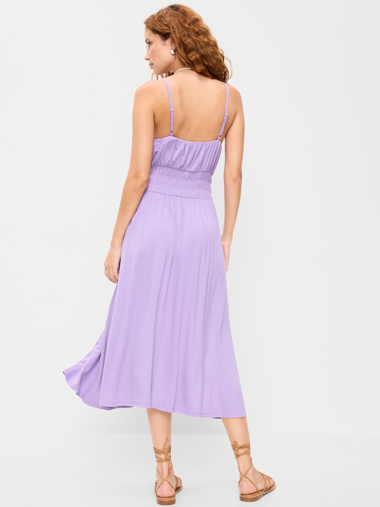 Fit & Flare Jersey Smocked-Waist Midi Dress