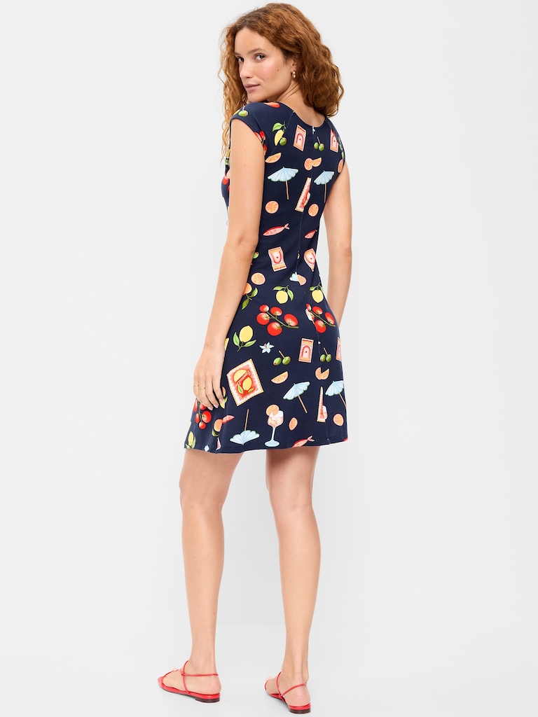 Short-Sleeve Scoop-Neck Mini Dress