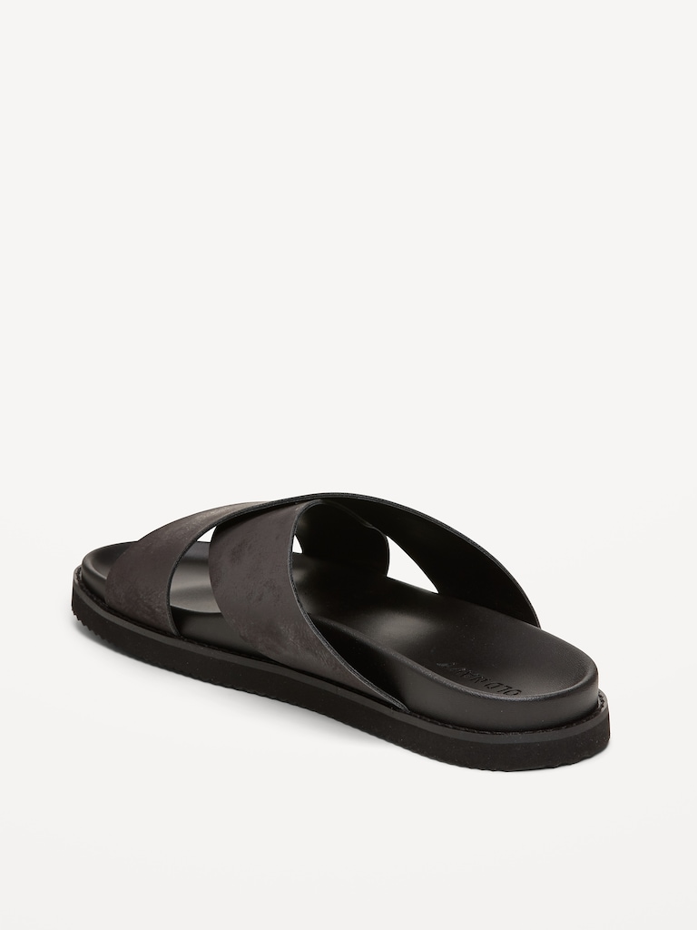 Faux-Leather Cross-Strap Slide Sandals for Men