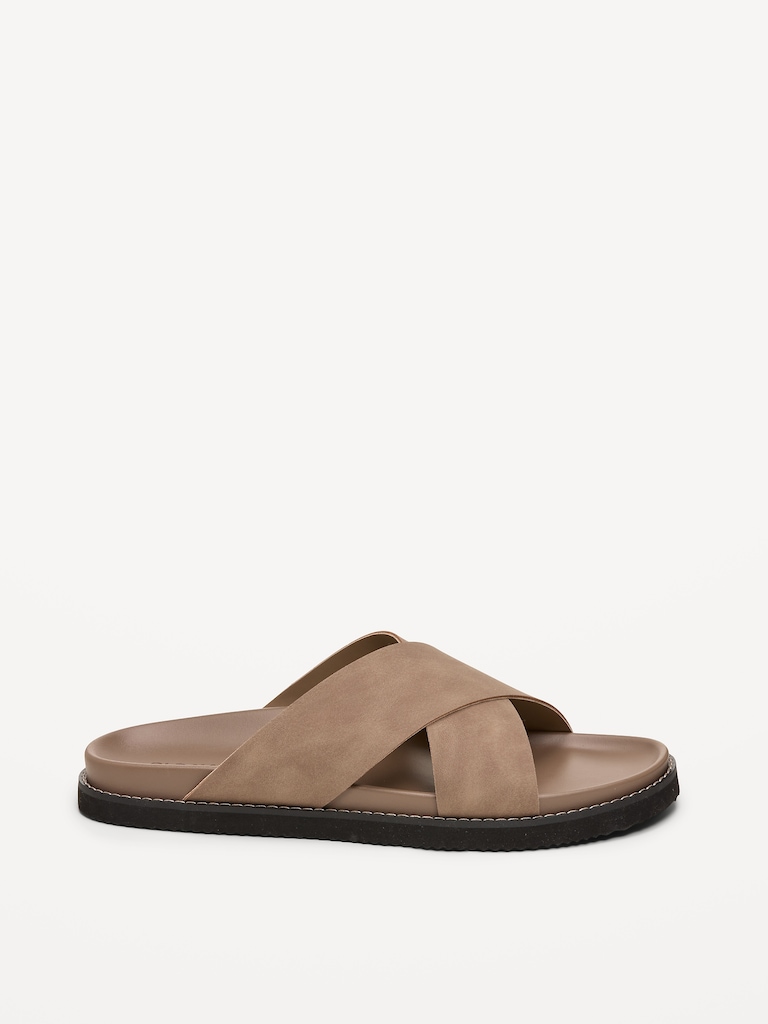 Faux-Leather Cross-Strap Slide Sandals for Men