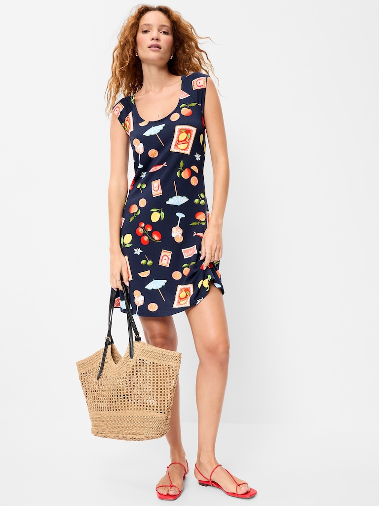 Short-Sleeve Scoop-Neck Mini Dress