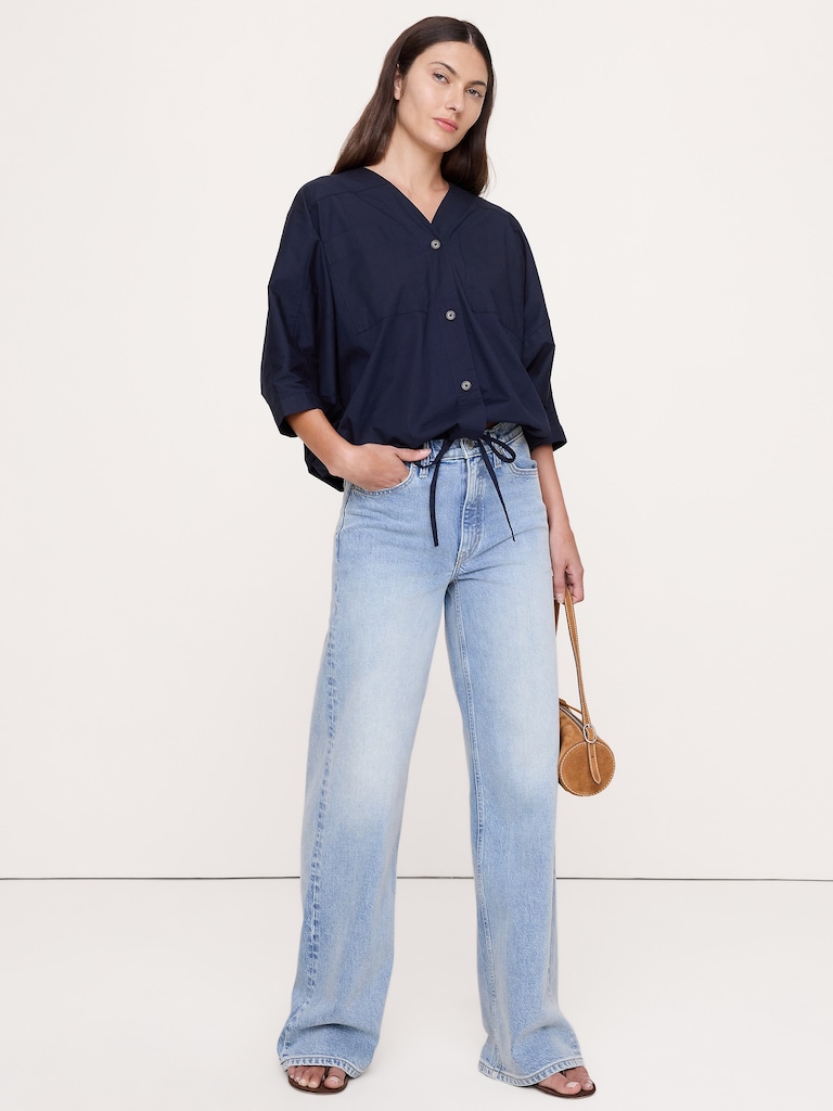 Stretch-Cotton Drawstring-Hem Top