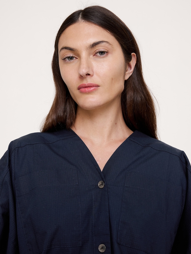 Stretch-Cotton Drawstring-Hem Top