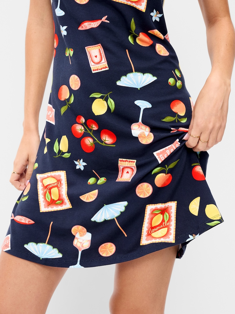 Short-Sleeve Scoop-Neck Mini Dress