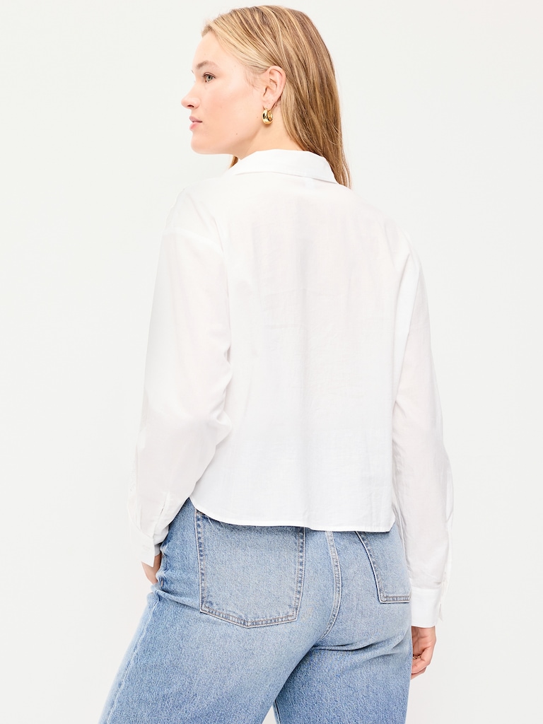 Cropped Eyelet Button-Down Shirt