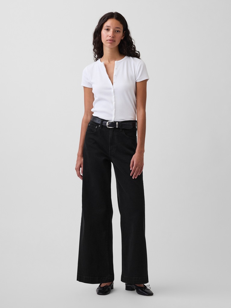 High Rise Stride Wide-Leg Ankle Jeans