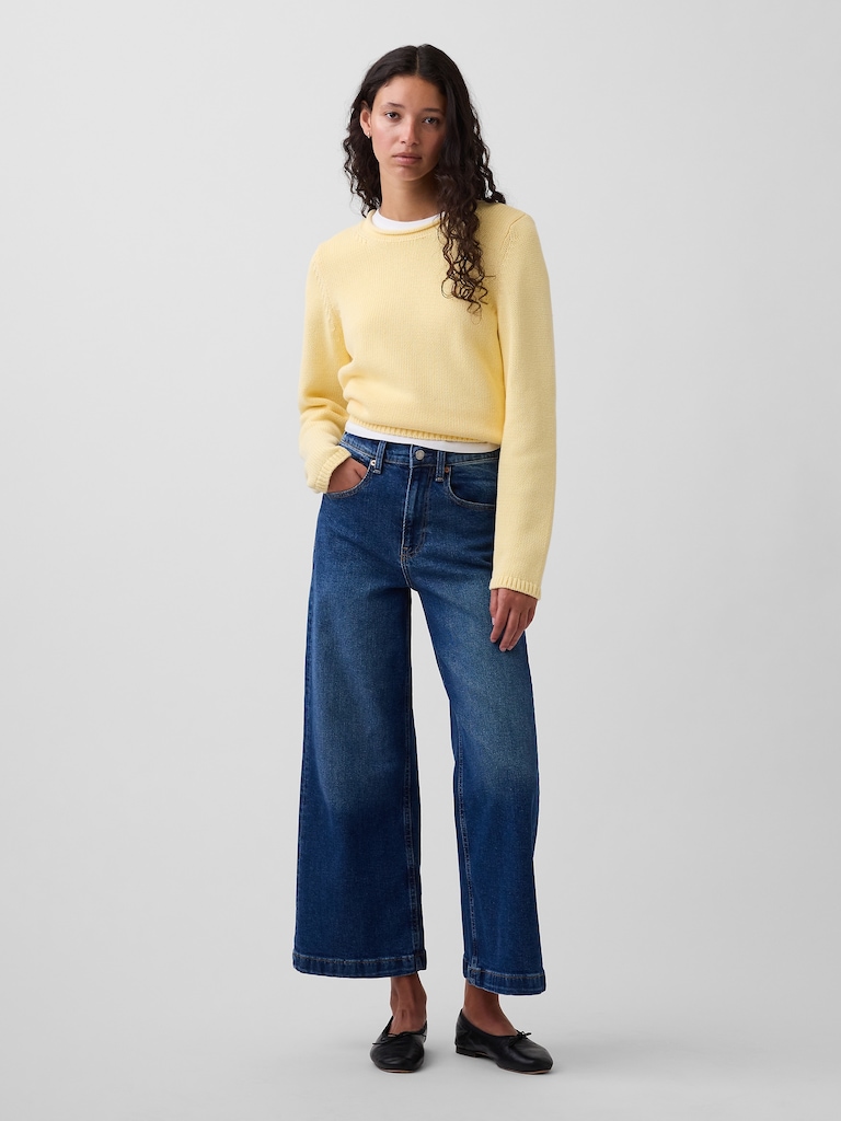 High Rise Stride Wide-Leg Ankle Jeans