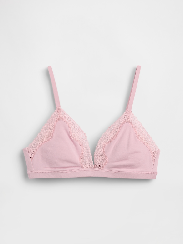 Organic Stretch Cotton Lace-Trim Triangle Bra