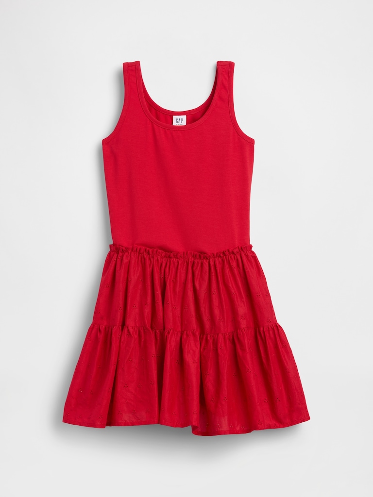 Kids Mixed Media Tiered Tank Dress