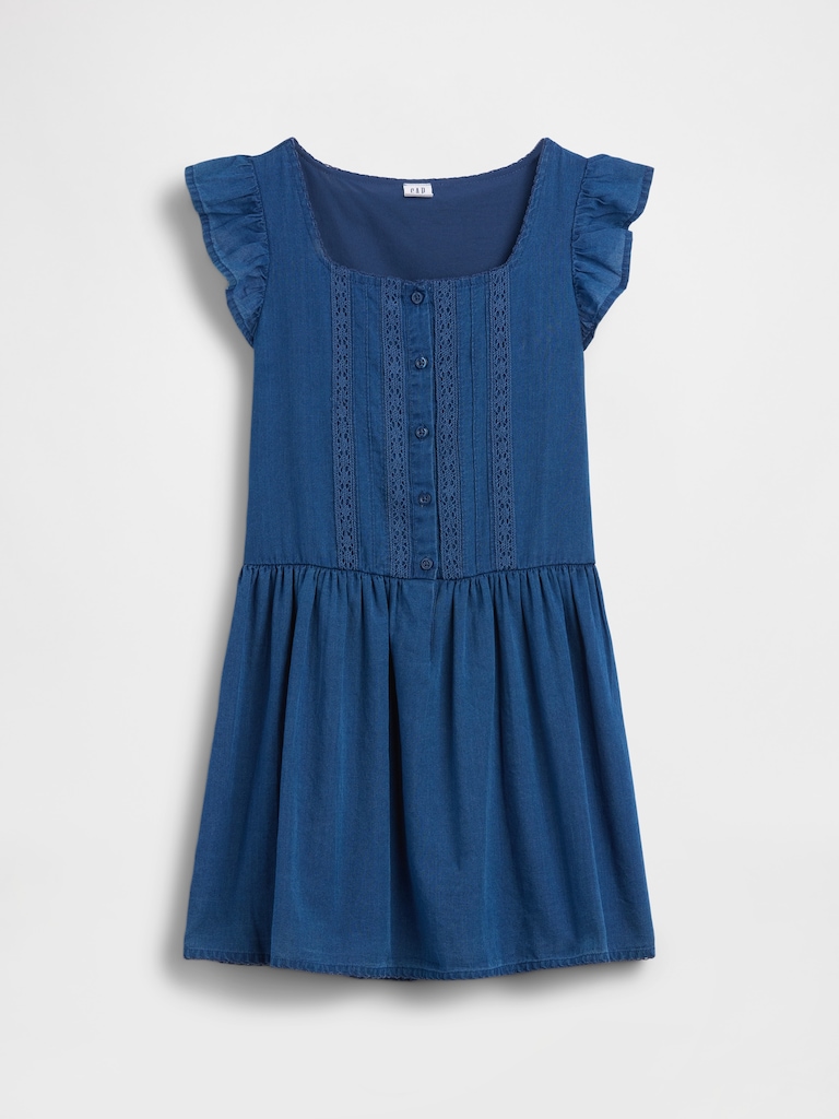 Kids Flutter-Sleeve Lace-Trim Dress