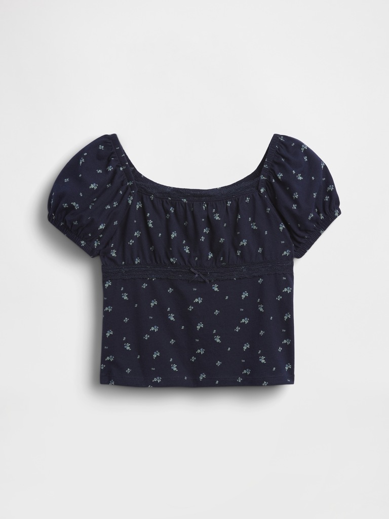 Kids Lace-Trim Puff-Sleeve Top