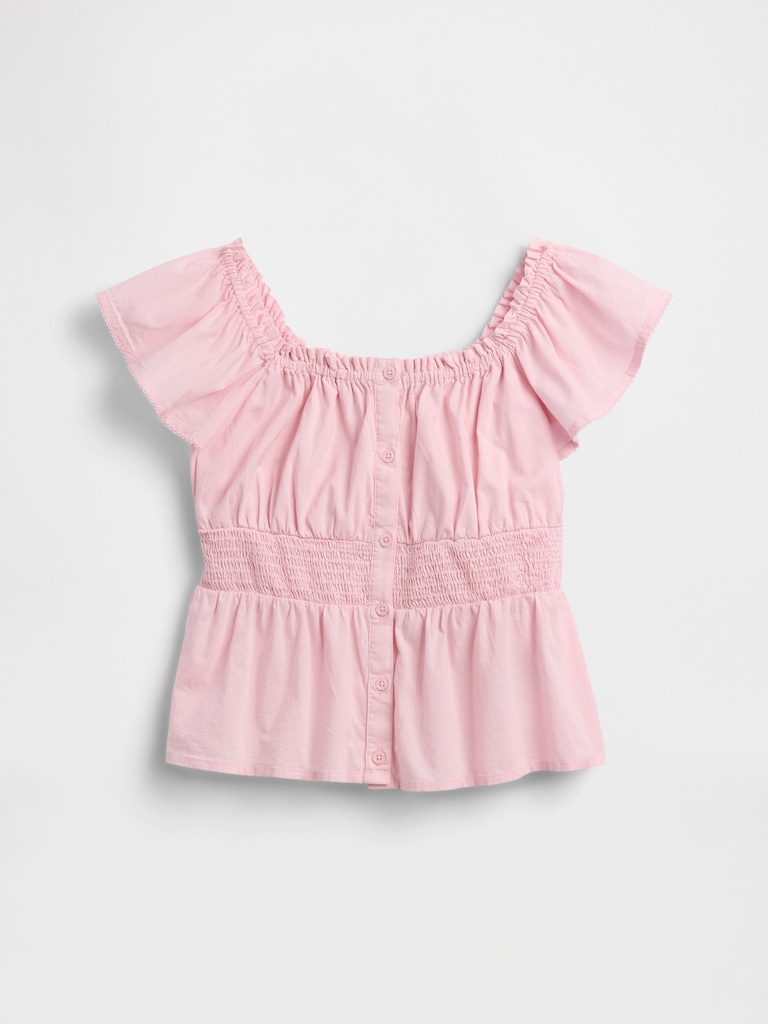Kids Flutter-Sleeve Button-Front Top