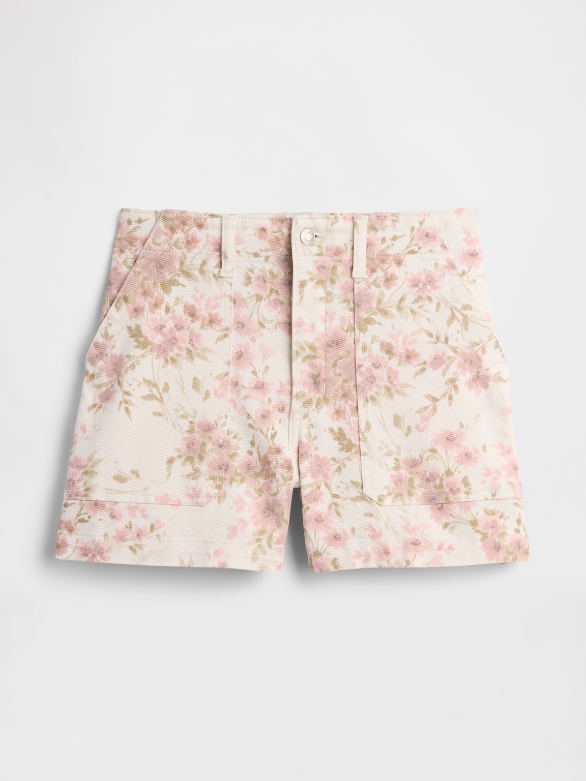 4" Mid Rise Print Denim Utility Shorts