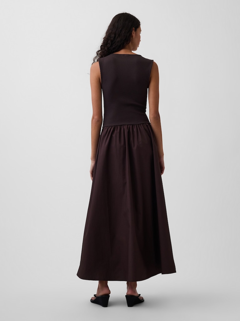 Mixed Media Drop-Waist Maxi Dress