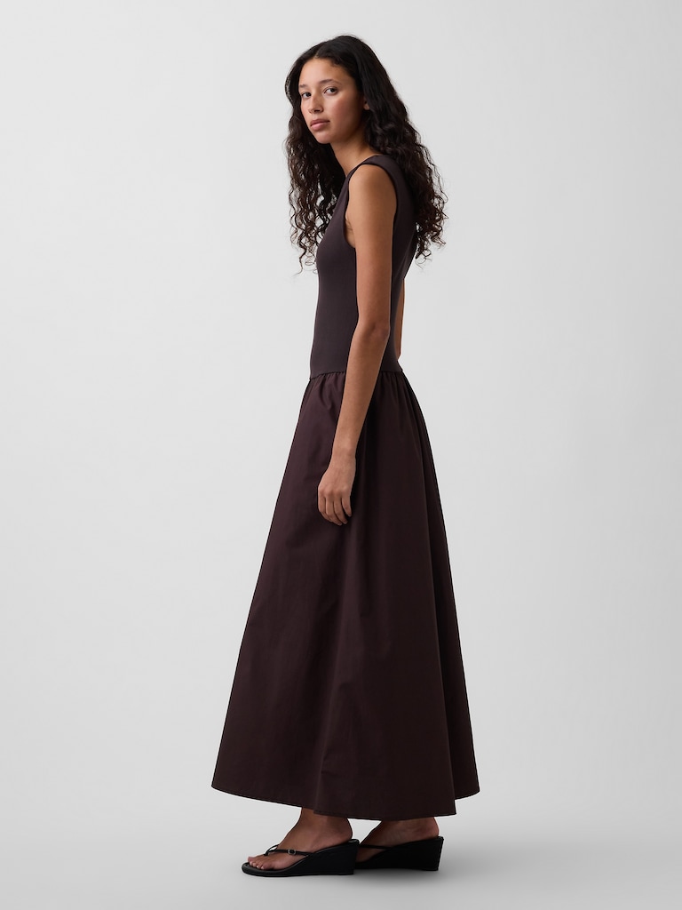 Mixed Media Drop-Waist Maxi Dress