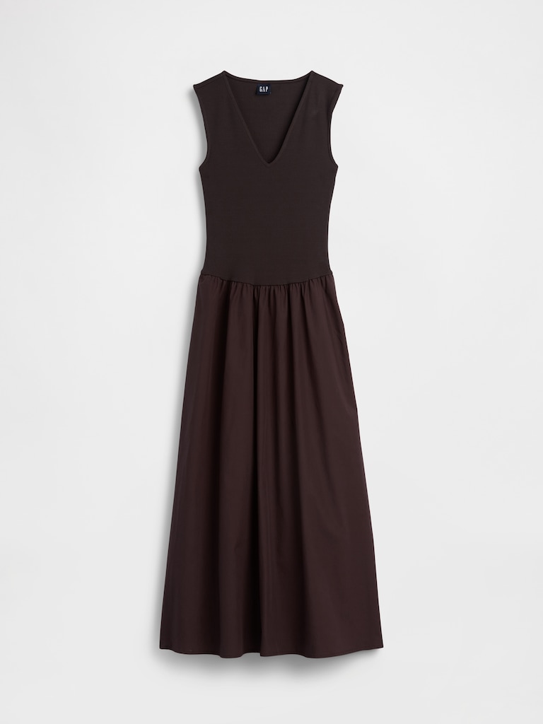 Mixed Media Drop-Waist Maxi Dress