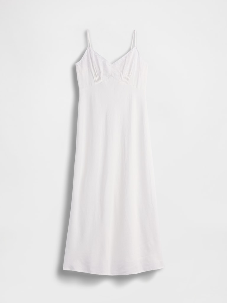 Linen-Blend Embroidered PJ Cami Midi Dress